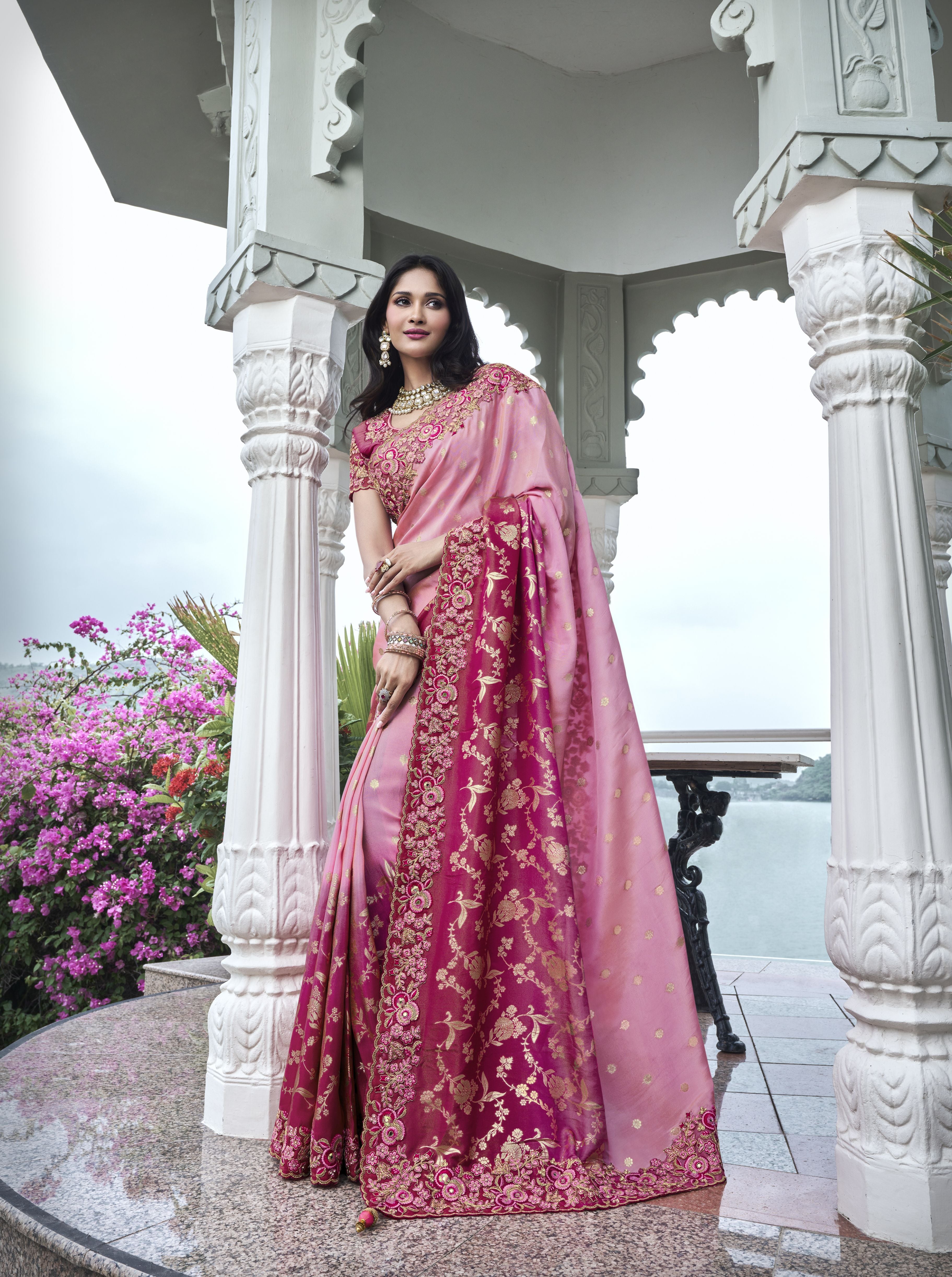 Nakshatra Pink Wedding Wear Saree