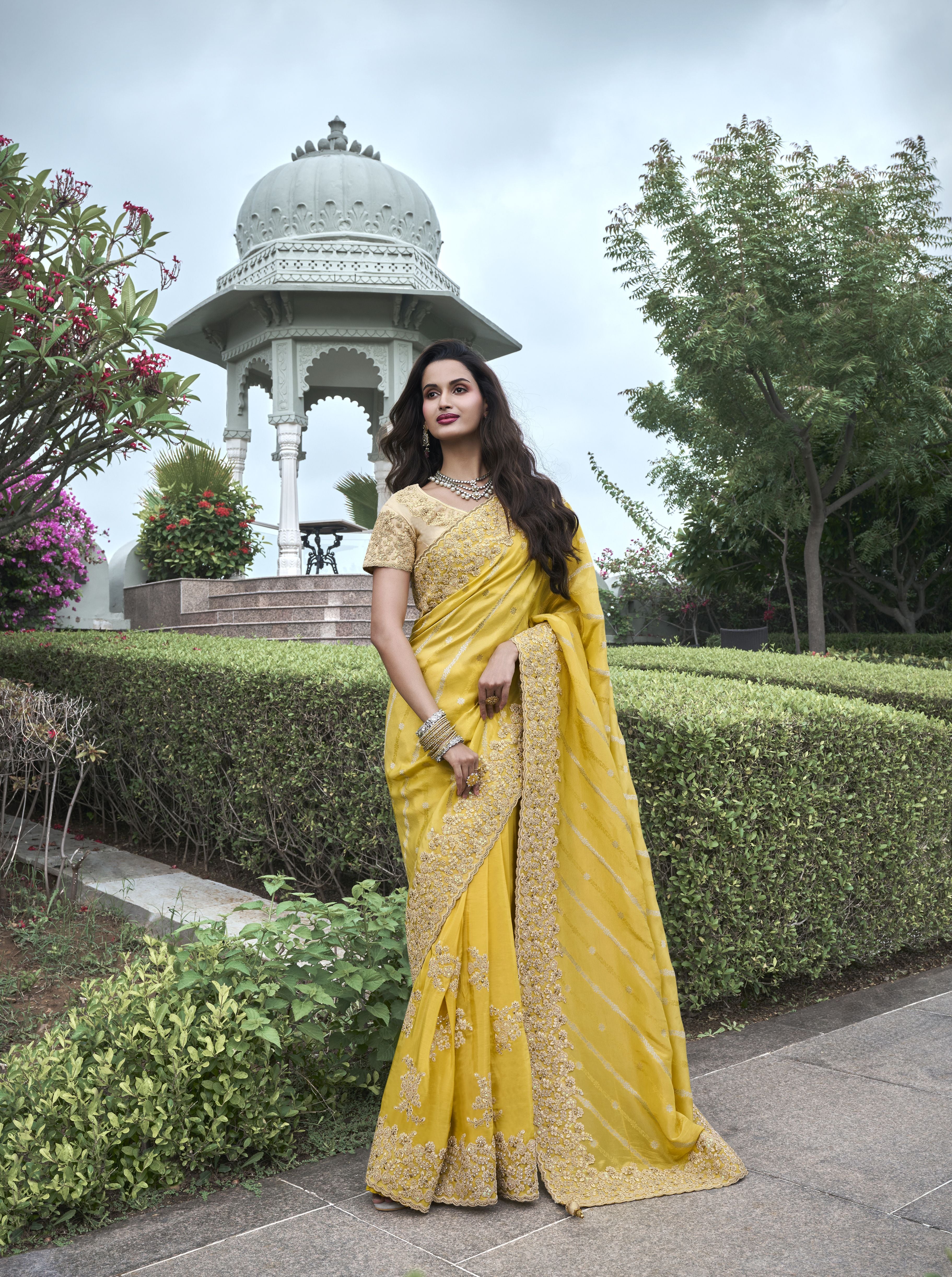 Nakshatra Yellow Wedding Wear Saree