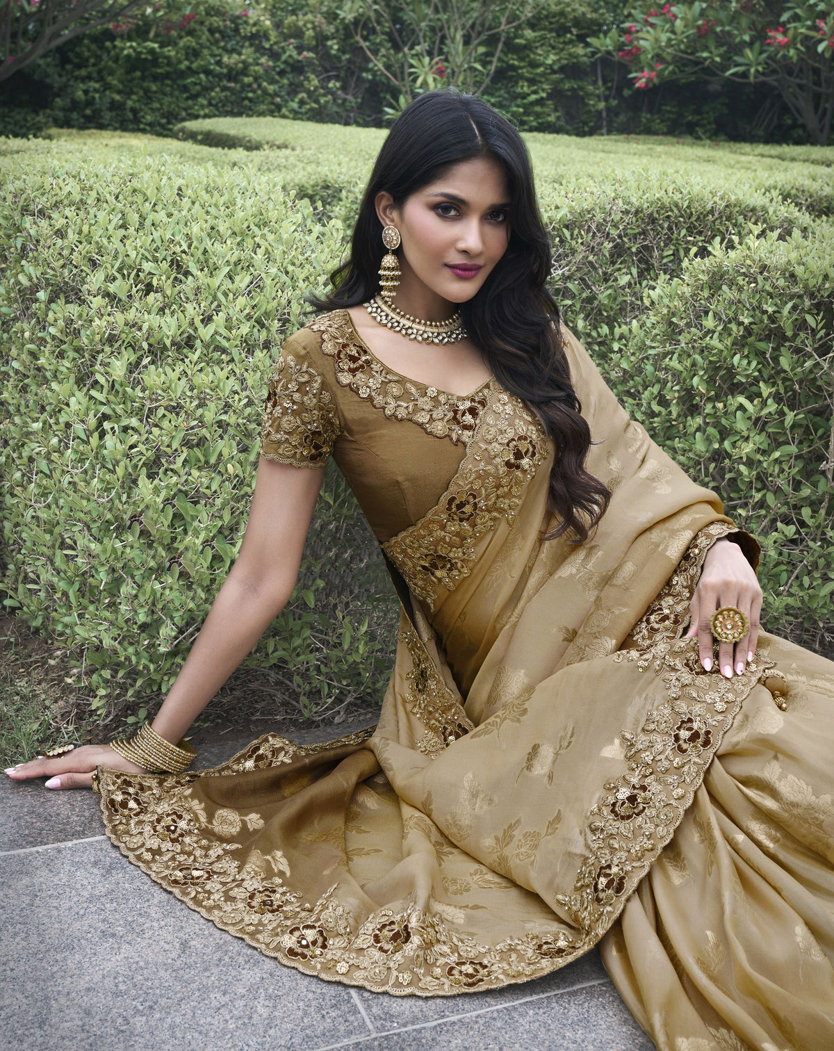 Nakshatra Brown Wedding Wear Saree