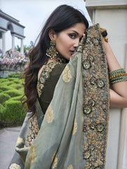 Nakshatra Grey Wedding Wear Saree