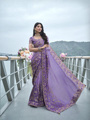 Nakshatra Purple Wedding Wear Saree