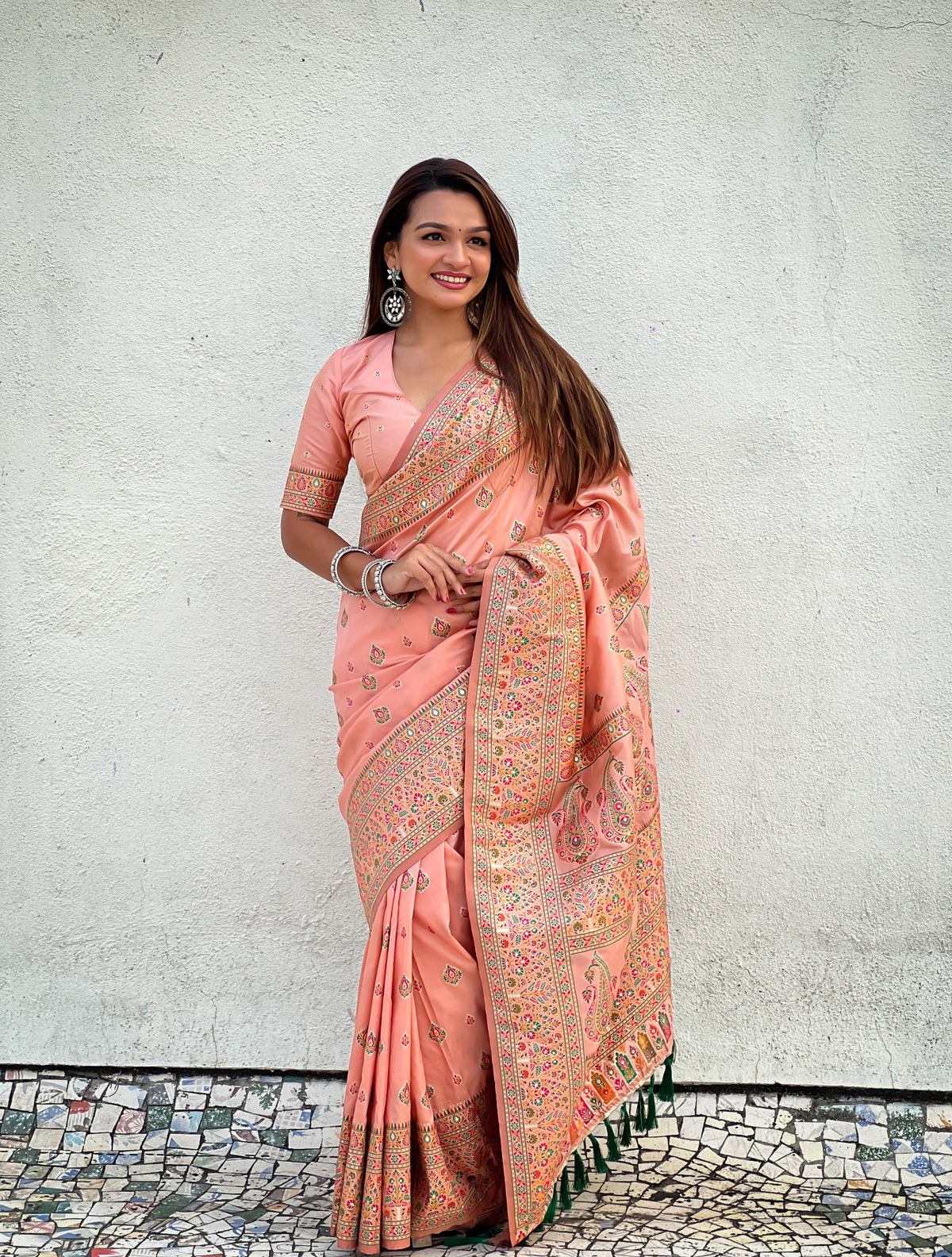 Nakshatra Peach Meenakari Saree