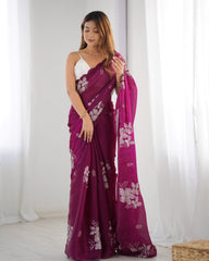 Nakshatra Wine Embroidered Saree