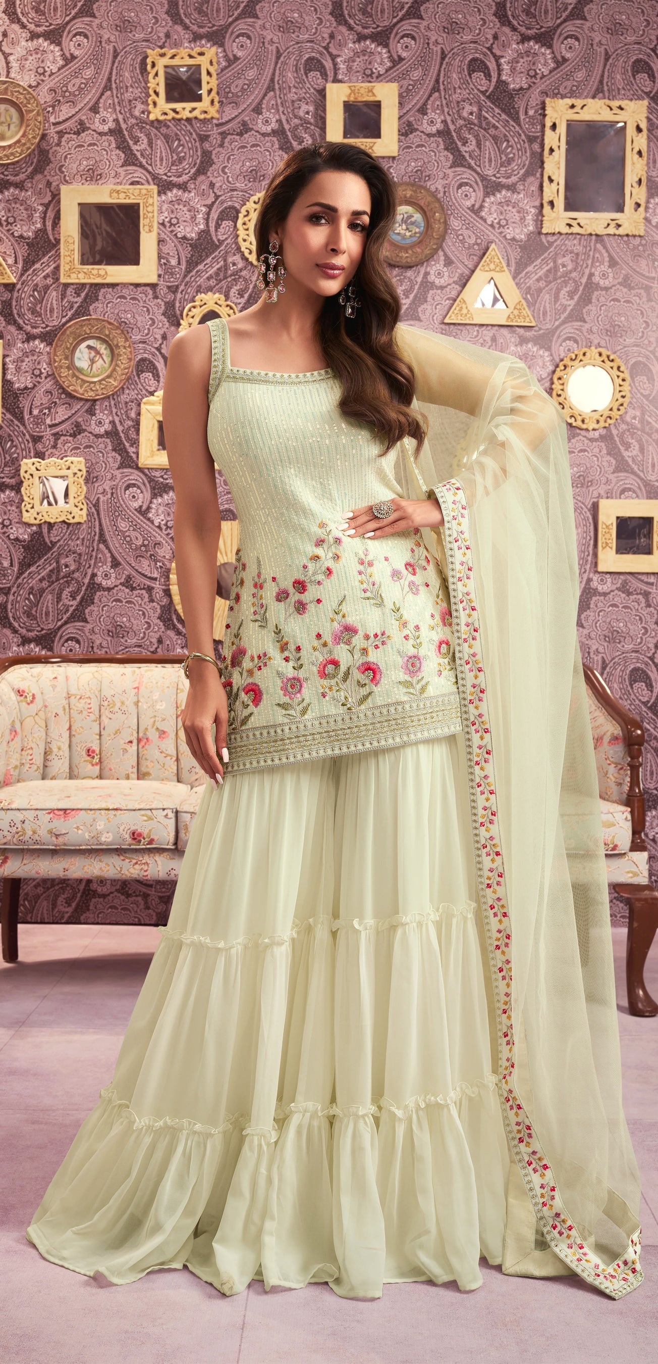 Nakshatra Malaika Arora Cream Sharara Suit