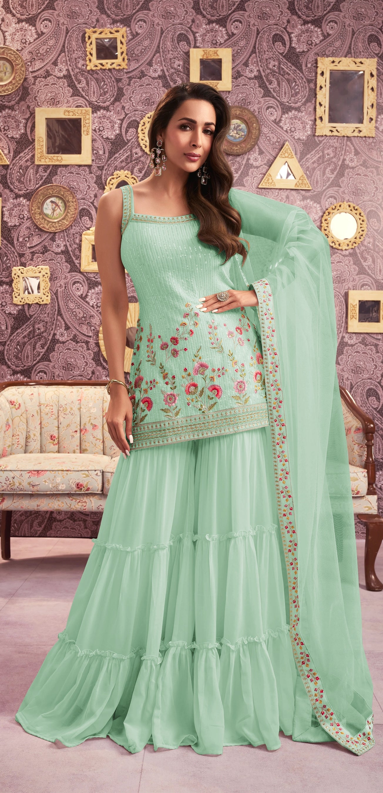 Nakshatra Malaika Arora Sea Green Sharara Suit