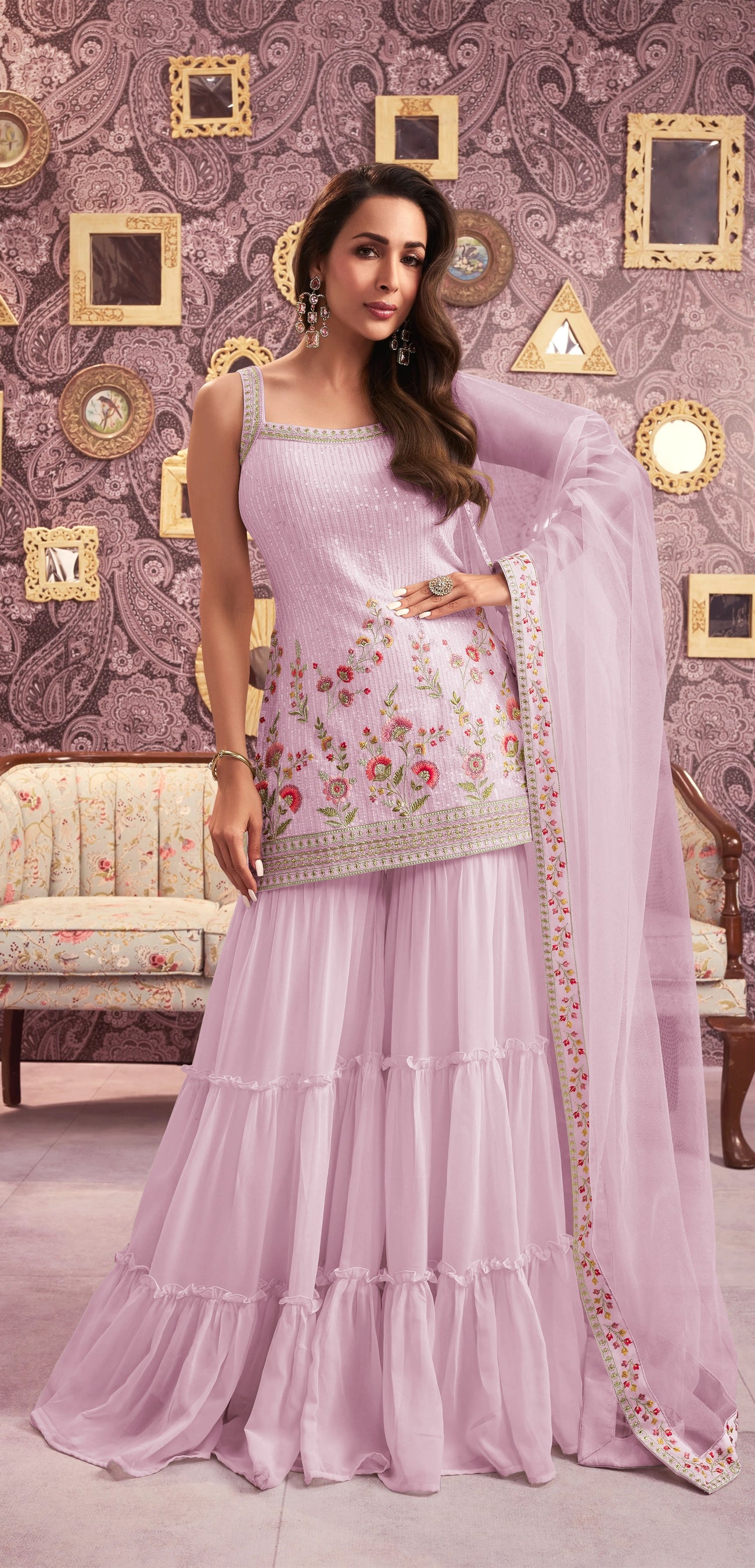 Nakshatra Malaika Arora Pink Sharara Suit