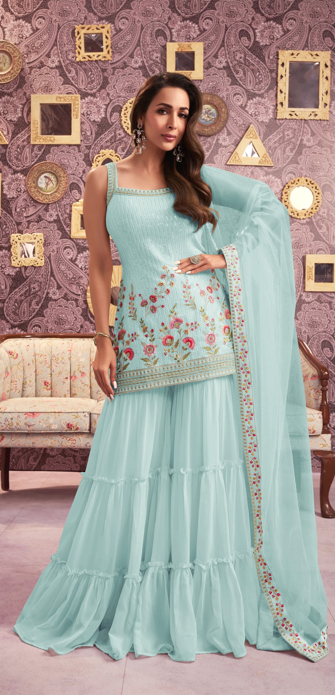 Nakshatra Malaika Arora Sky Blue Sharara Suit