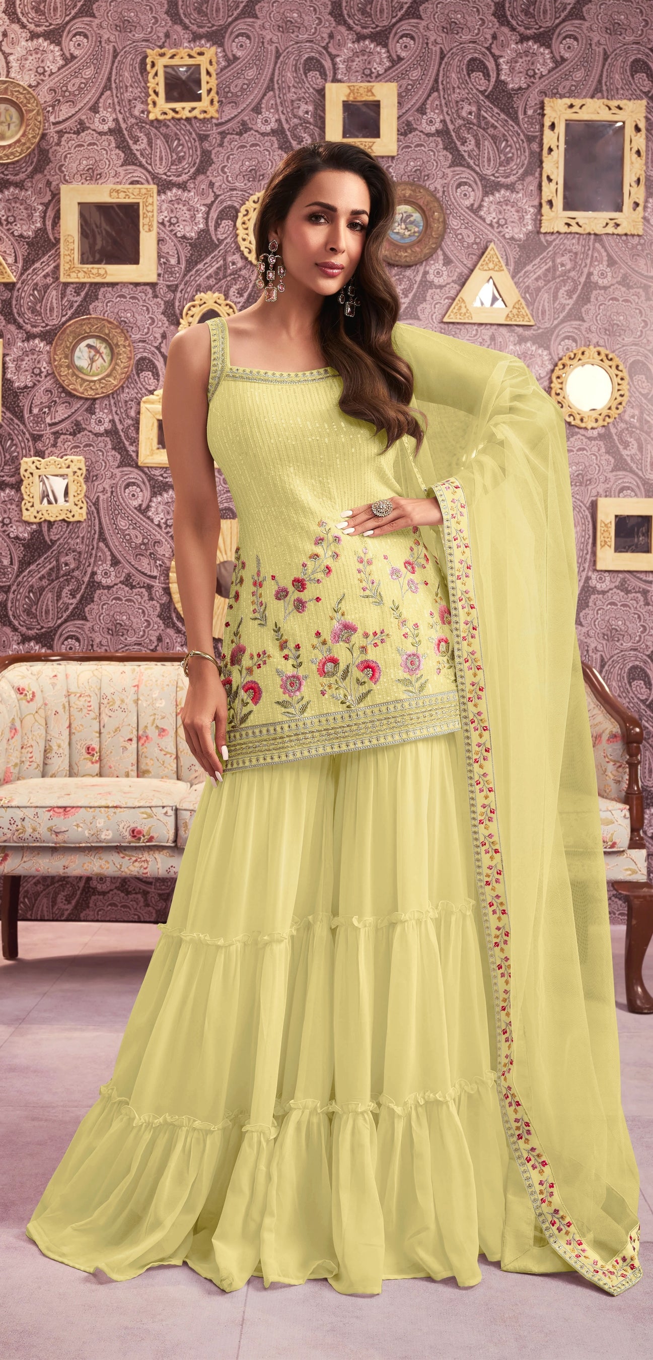 Nakshatra Malaika Arora Yellow Sharara Suit