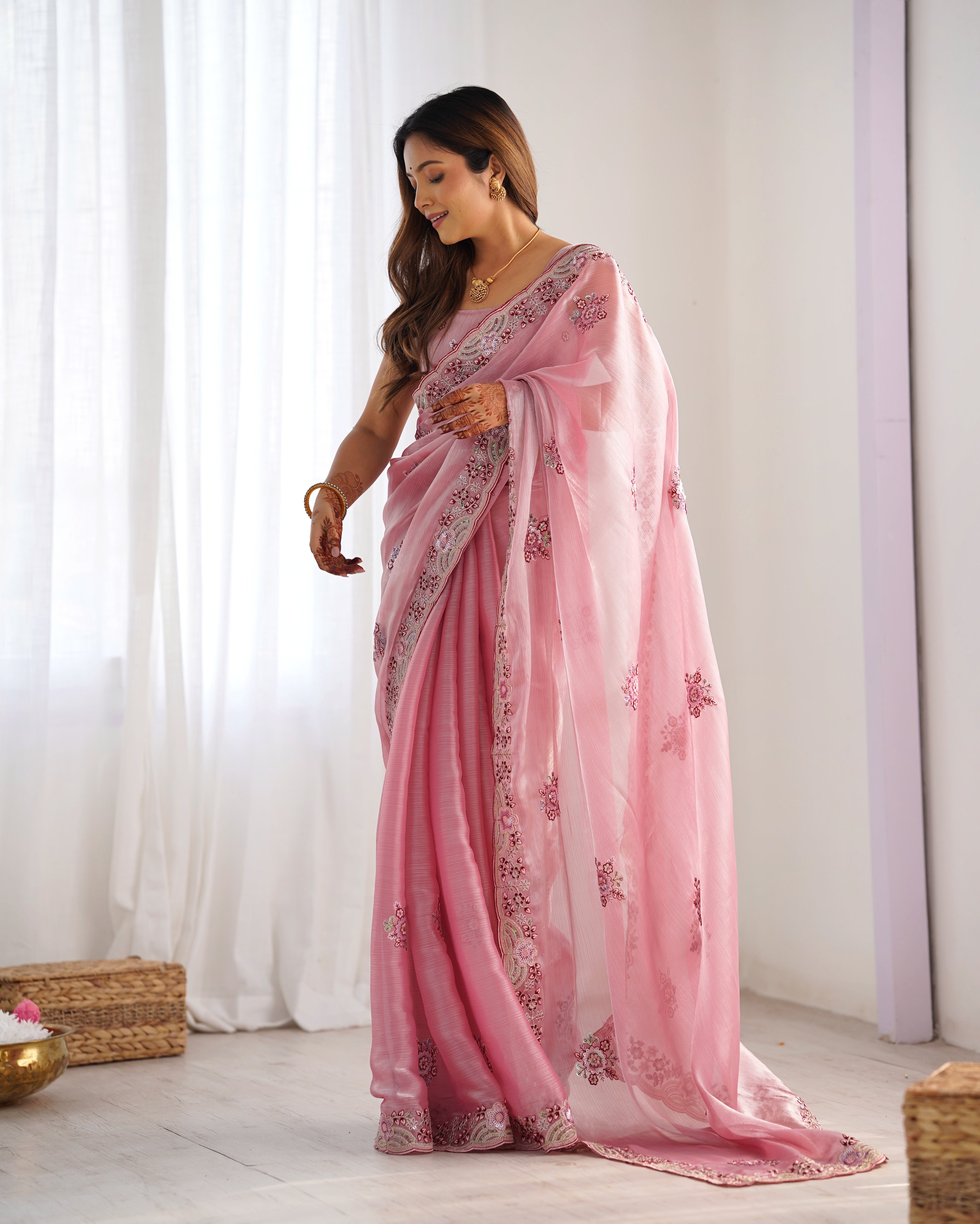 Nakshatra  Gajri  Burburry Silk Saree