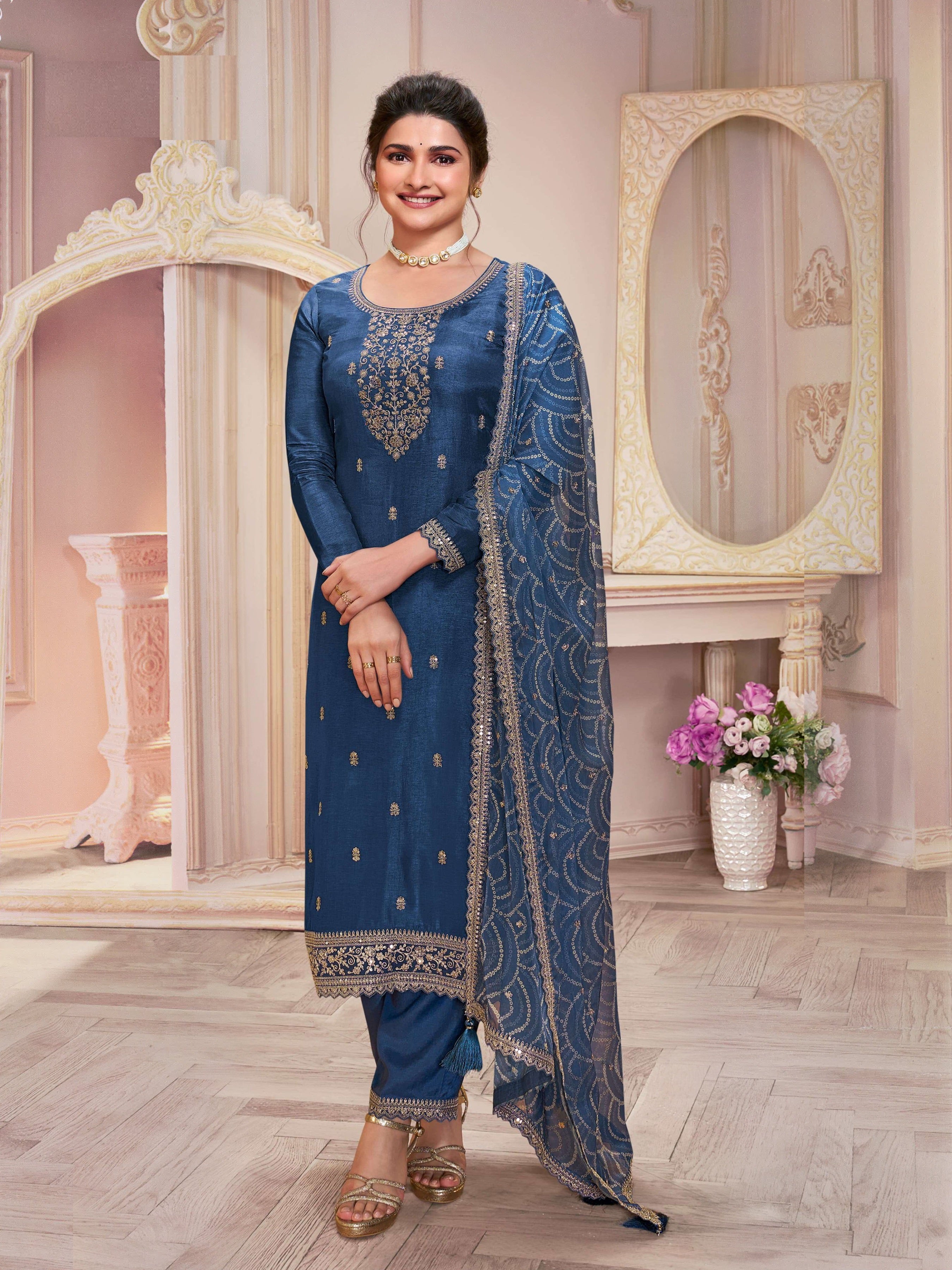 Nakshatra Georgette Voilet Party Wear Salwar Suit