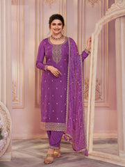 Nakshatra Georgette Purple Party Wear Salwar Suit