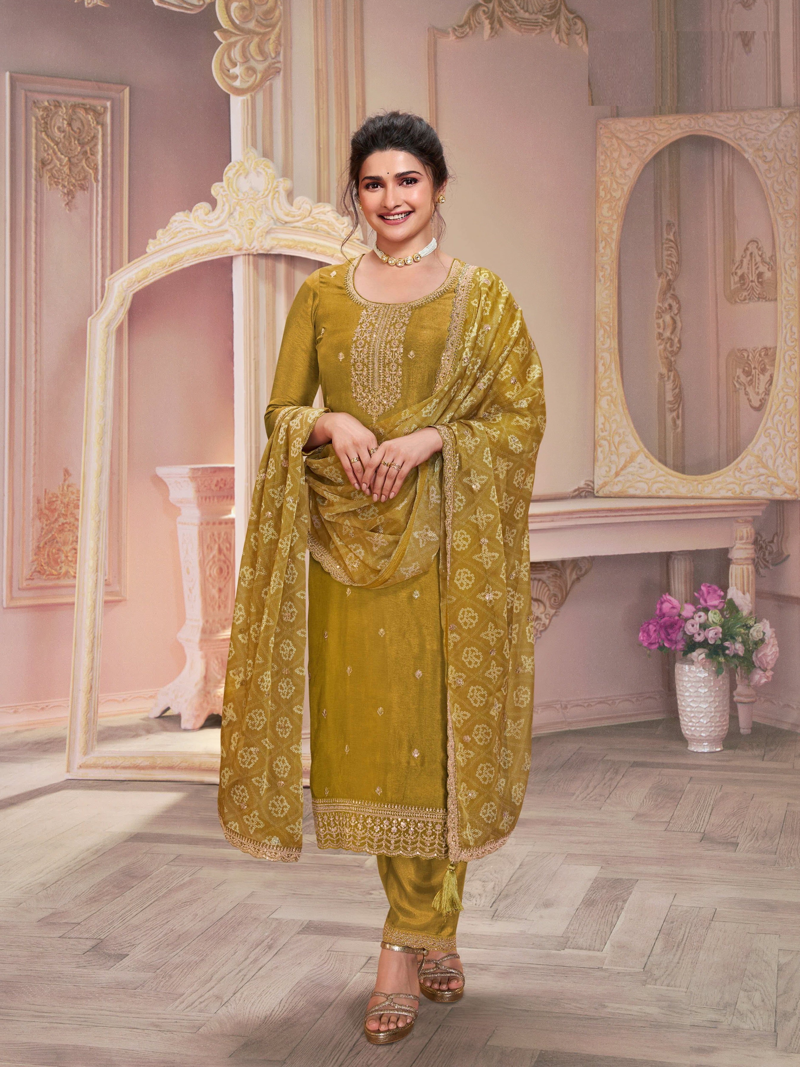 Nakshatra Georgette Mustard Party Wear Salwar Suit