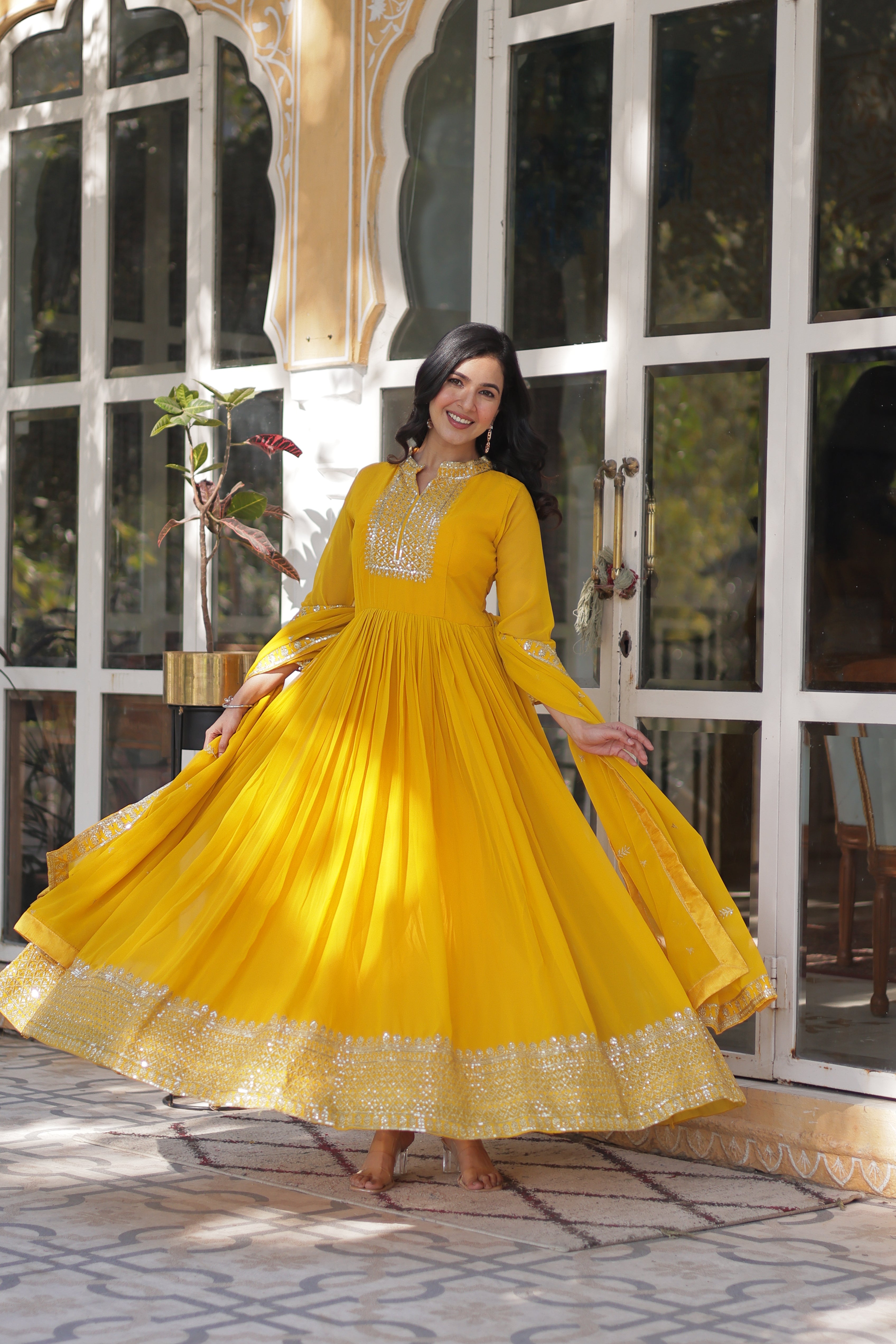 Nakshatra Yellow Party Wear Gown