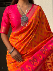 Nakshatra Orange Ikkat  Patola Silk Saree