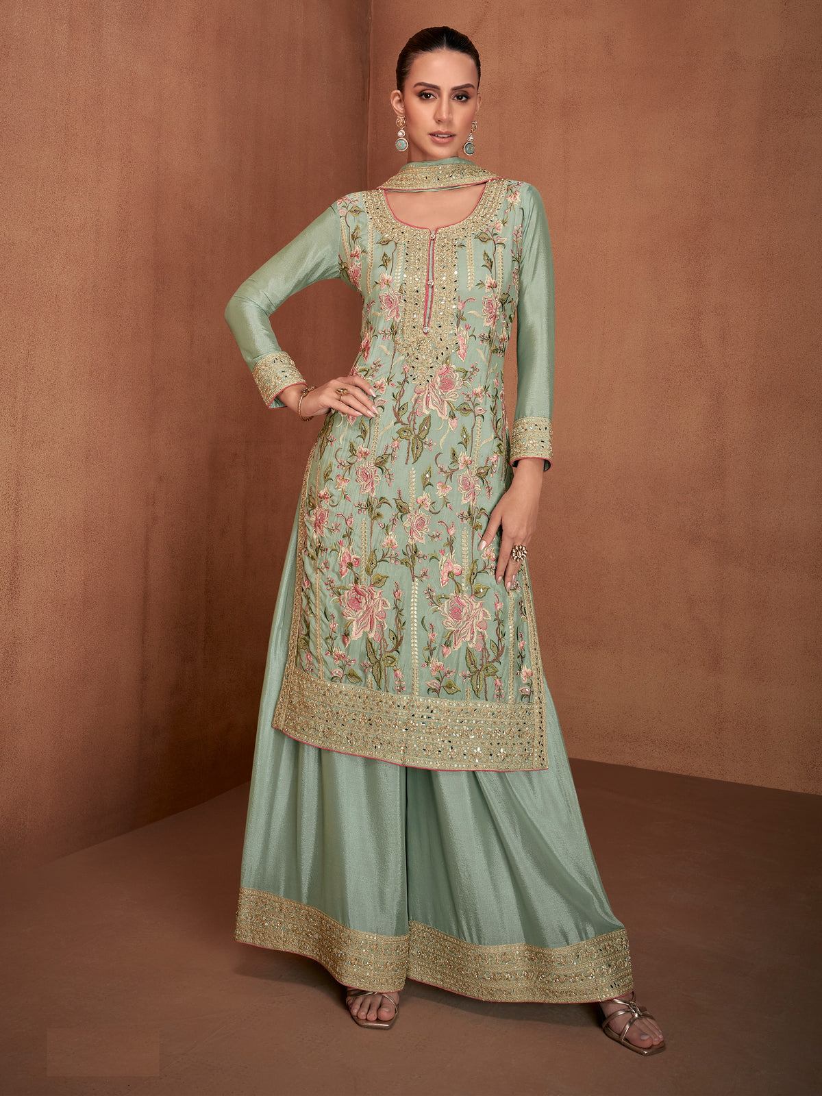 Nakshatra Pista Green Heavy Embroided Festive Wear