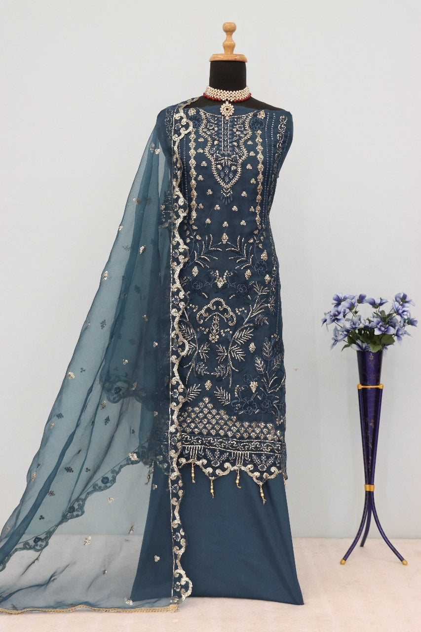 Nakshatra Teal Blue Embroidered Suit