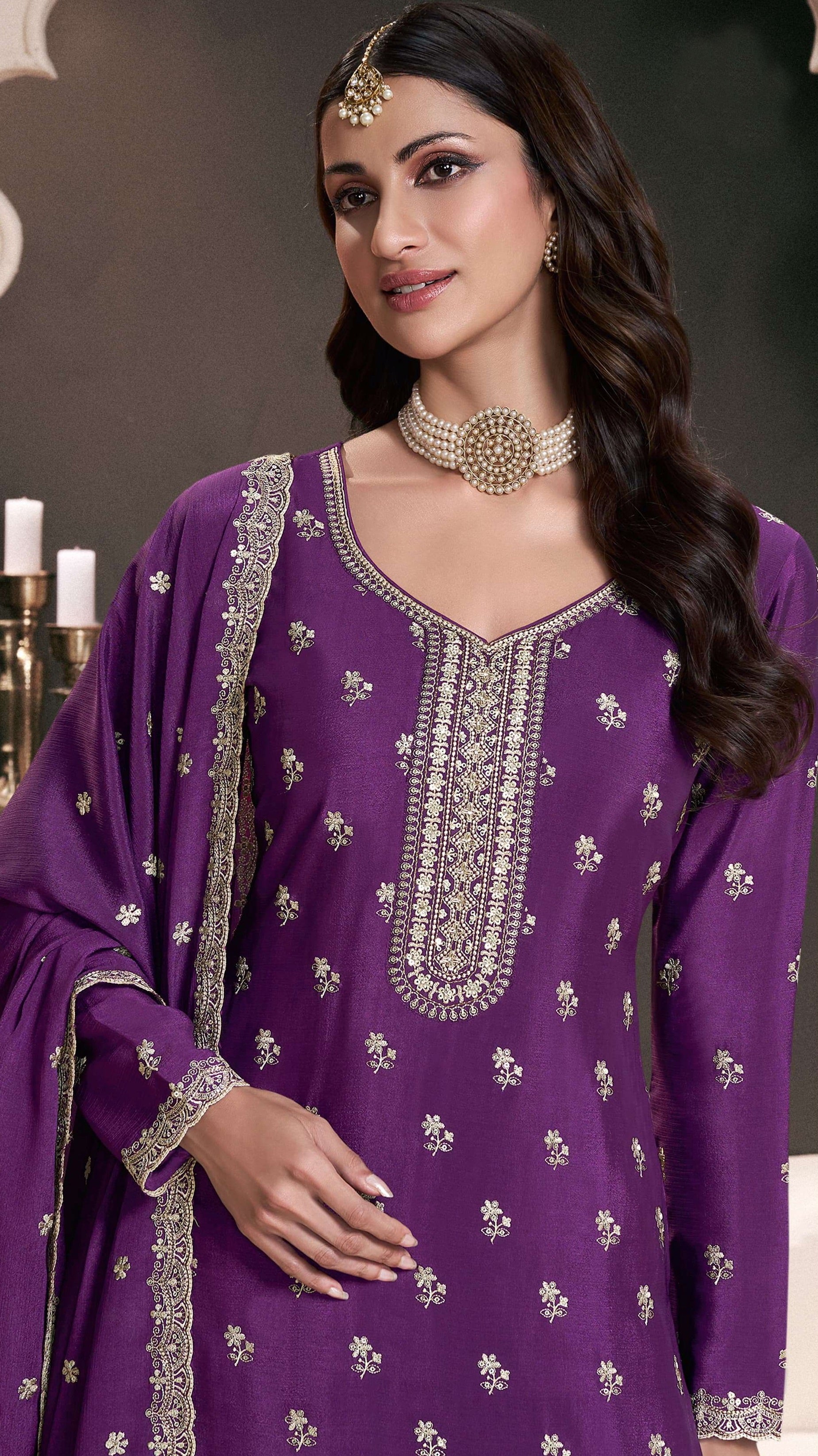 Nakshatra Purple Chinon Sharara Suit