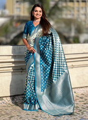 Nakshatra Teal Blue Silver Zari Silk Saree