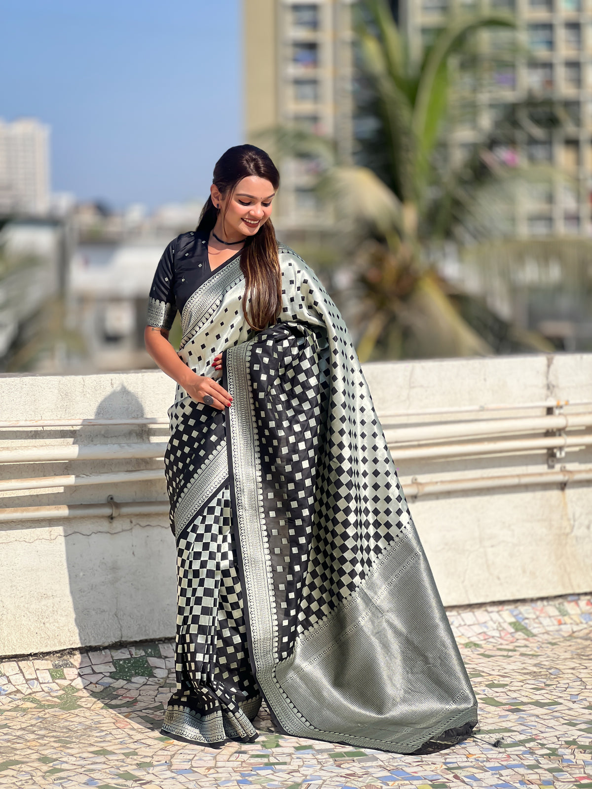 Nakshatra Black Silver Zari Silk Saree