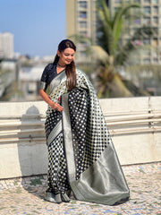 Nakshatra Black Silver Zari Silk Saree