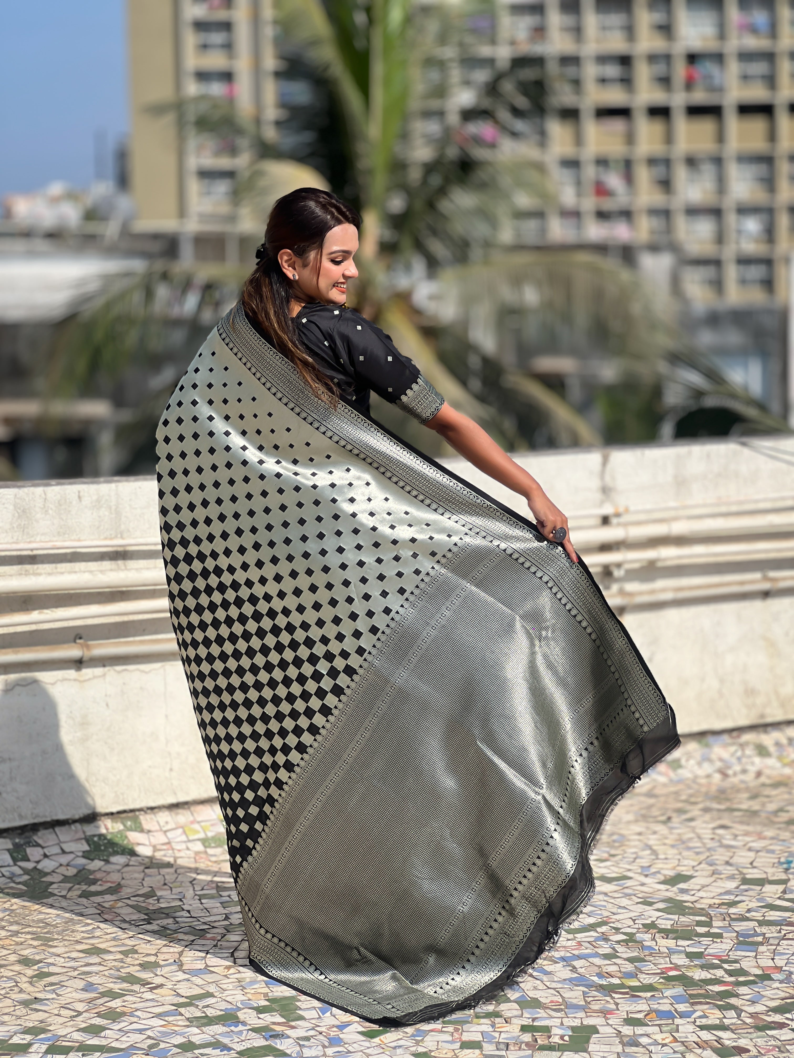 Nakshatra Black Silver Zari Silk Saree