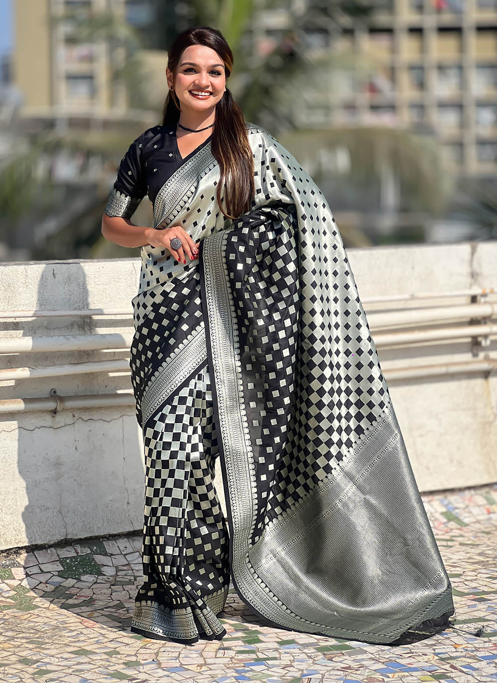 Nakshatra Black Silver Zari Silk Saree