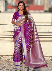 Nakshatra Purple Silver Zari Silk Saree