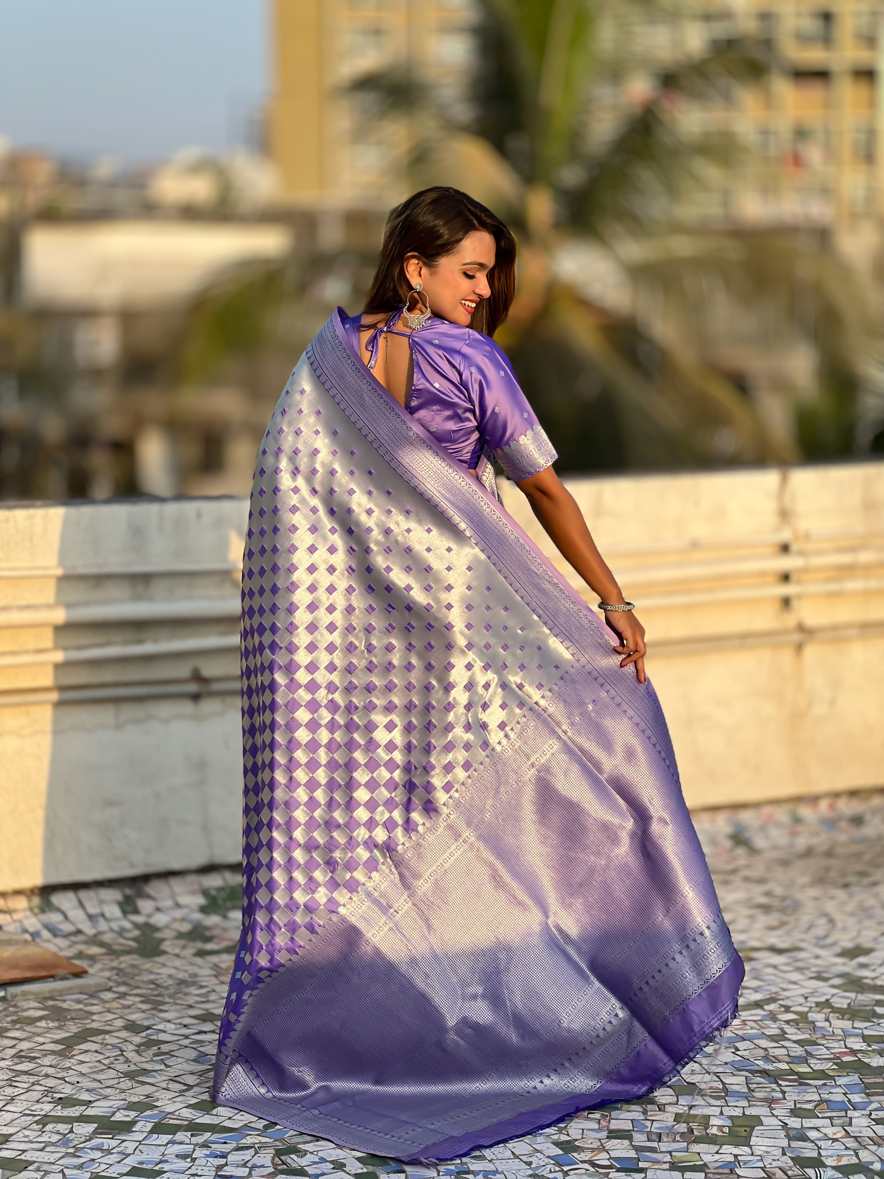 Nakshatra Lavender Silver Zari Silk Saree