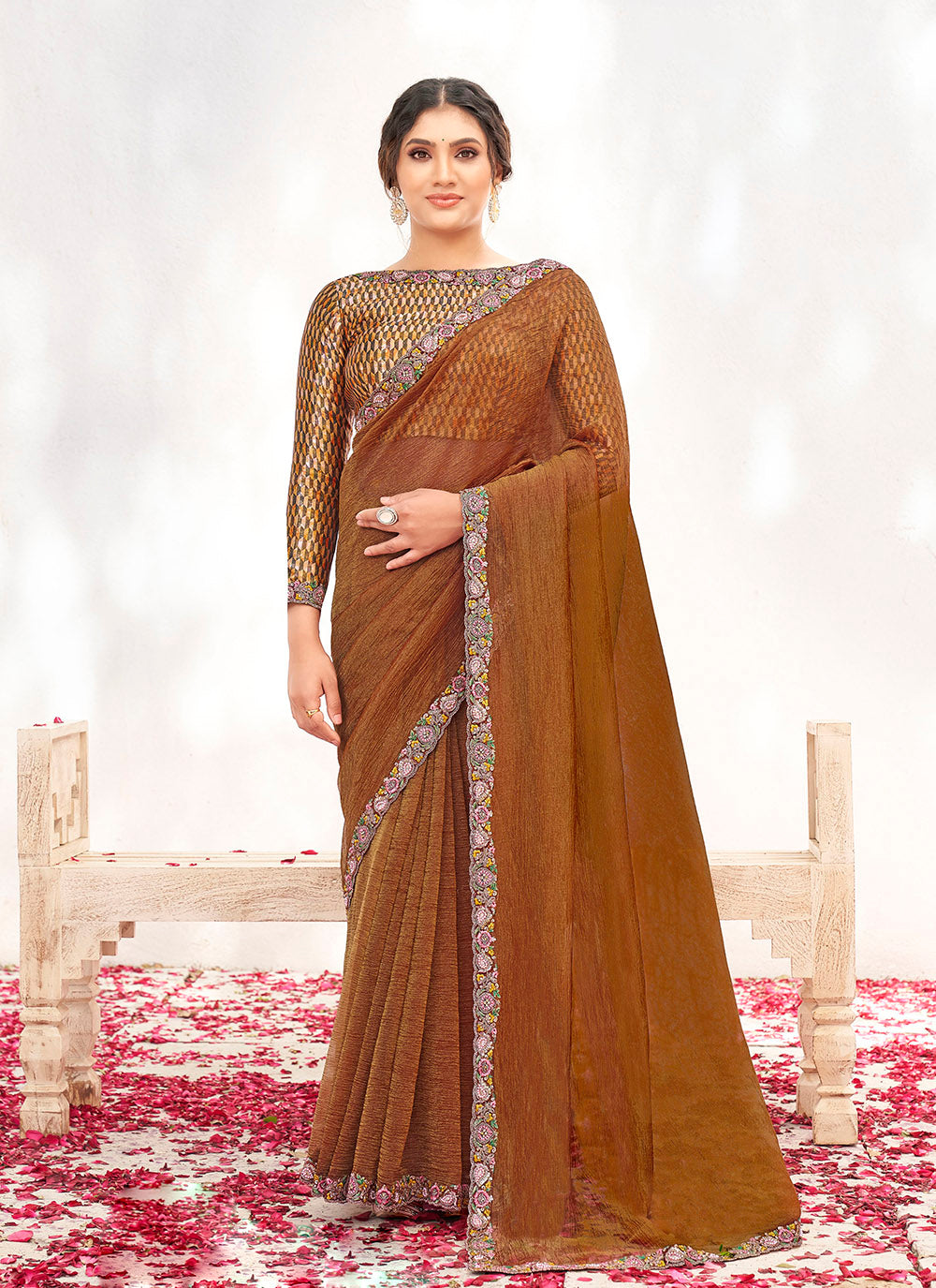 Nakshatra Rust Shimmer Silk Saree