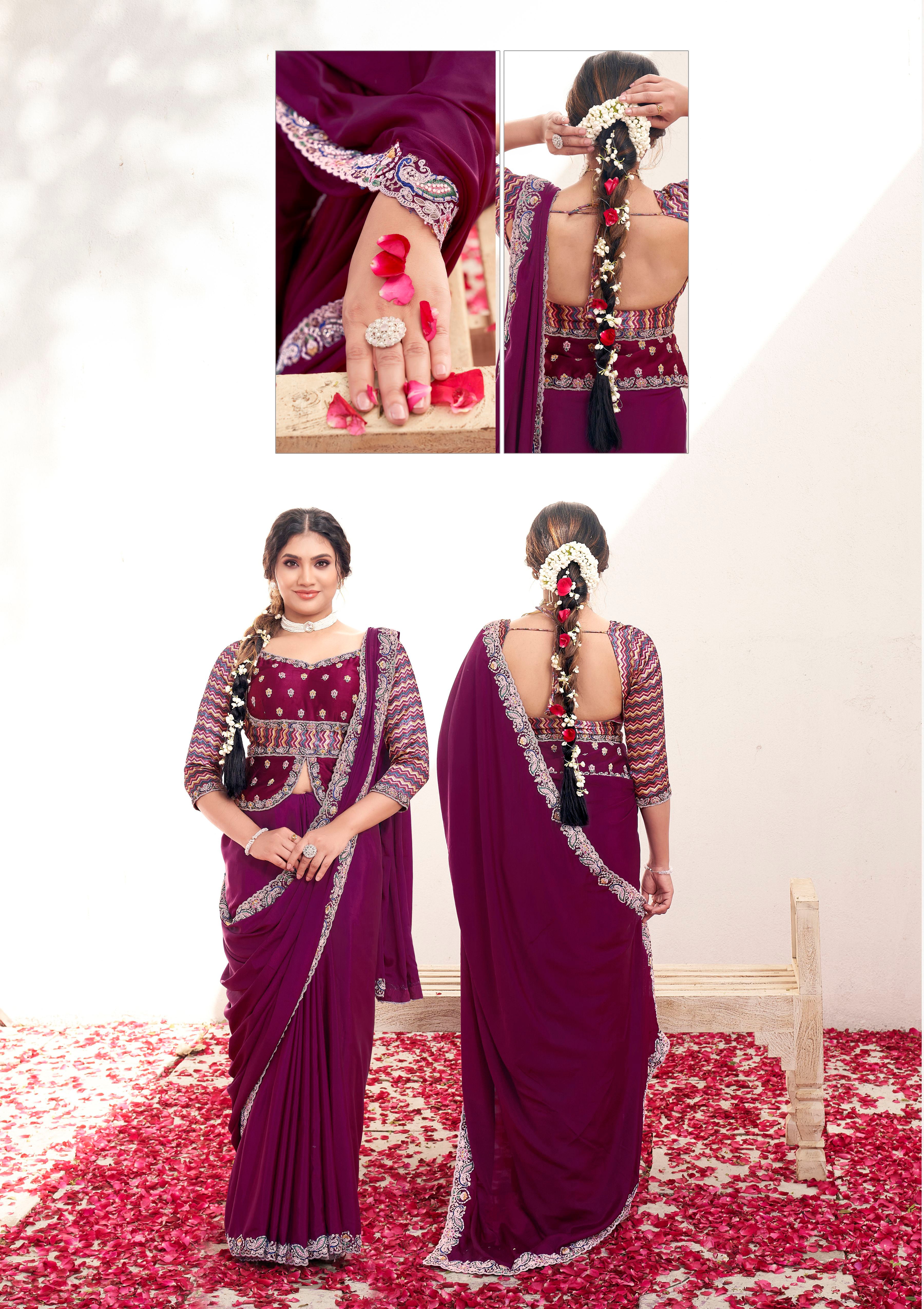 Nakshatra Wine Shimmer Silk Saree