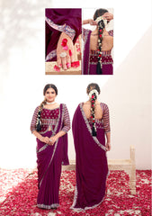Nakshatra Wine Shimmer Silk Saree