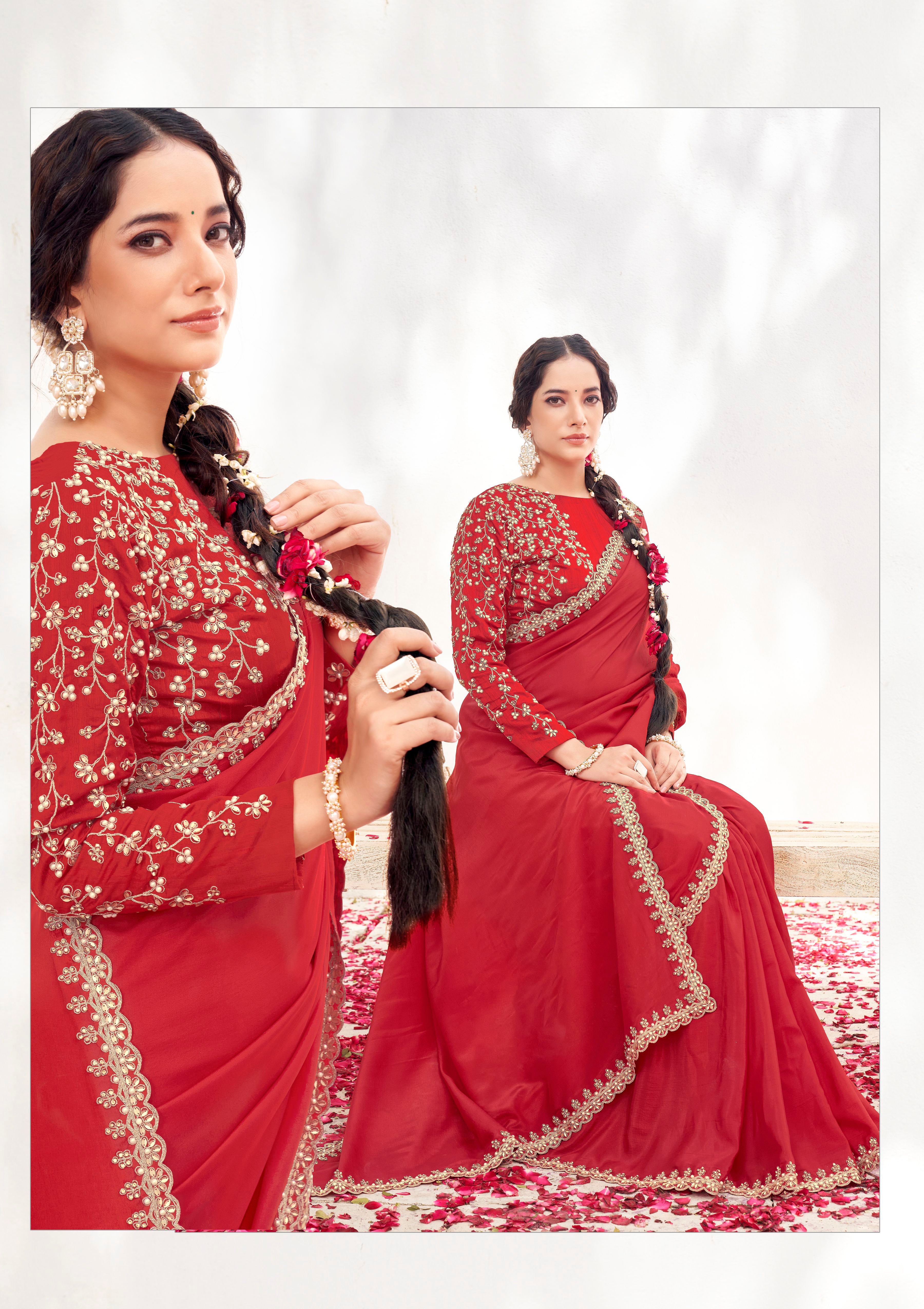Nakshatra Red Shimmer Silk Saree