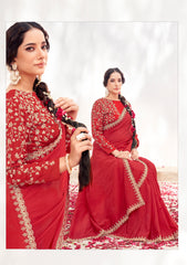 Nakshatra Red Shimmer Silk Saree