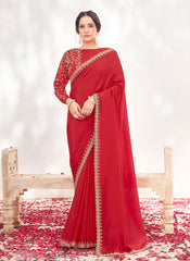 Nakshatra Red Shimmer Silk Saree