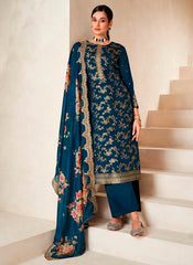 Nakshatra Teal Dola Silk Suit