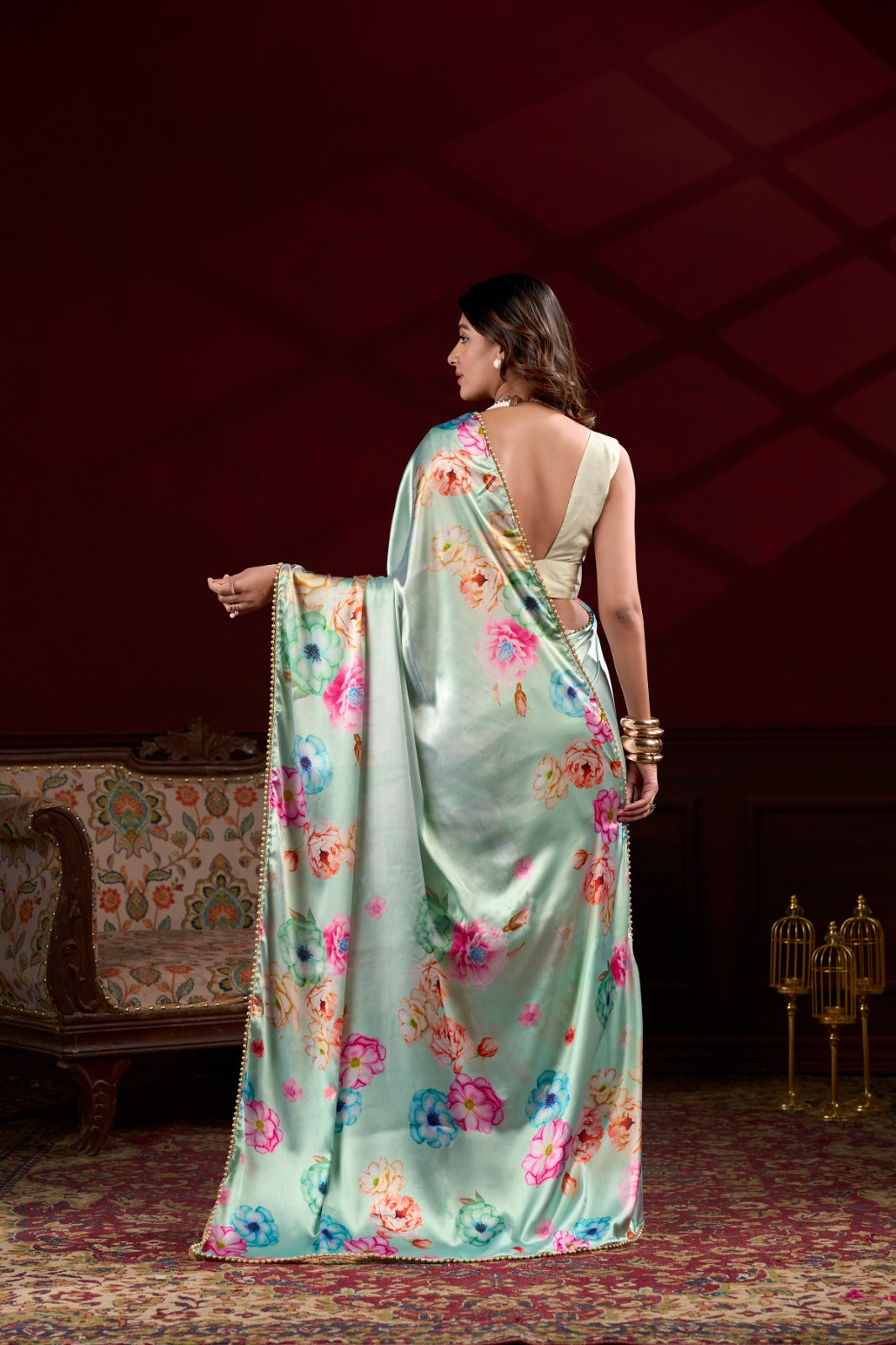 Nakshatra Sky Blue Digital Printed Satin Silk Saree