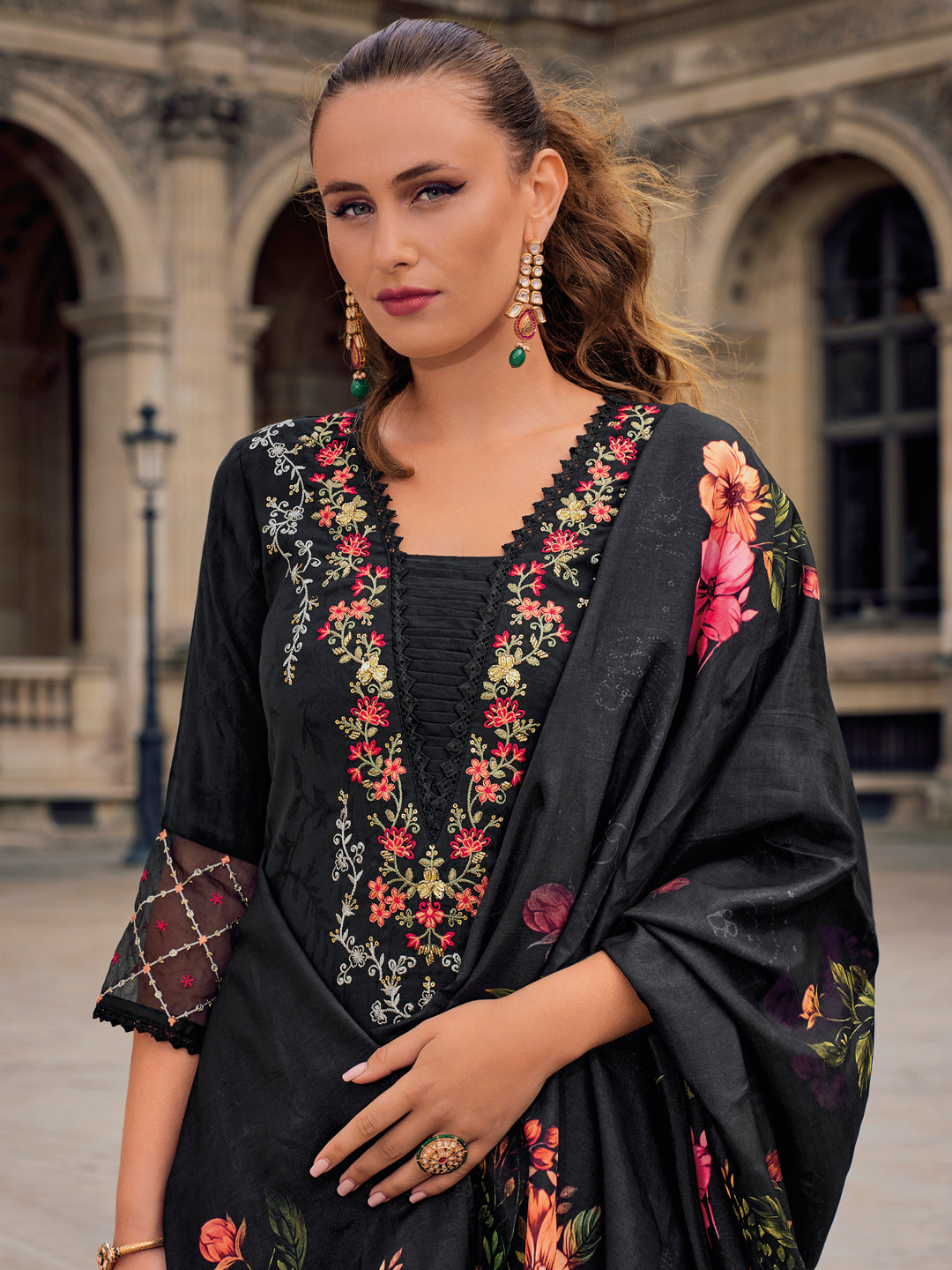 Nakshatra Black Readymade Silk Suit