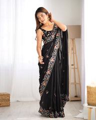 Nakshatra Black Satin Silk Party Wear Saree