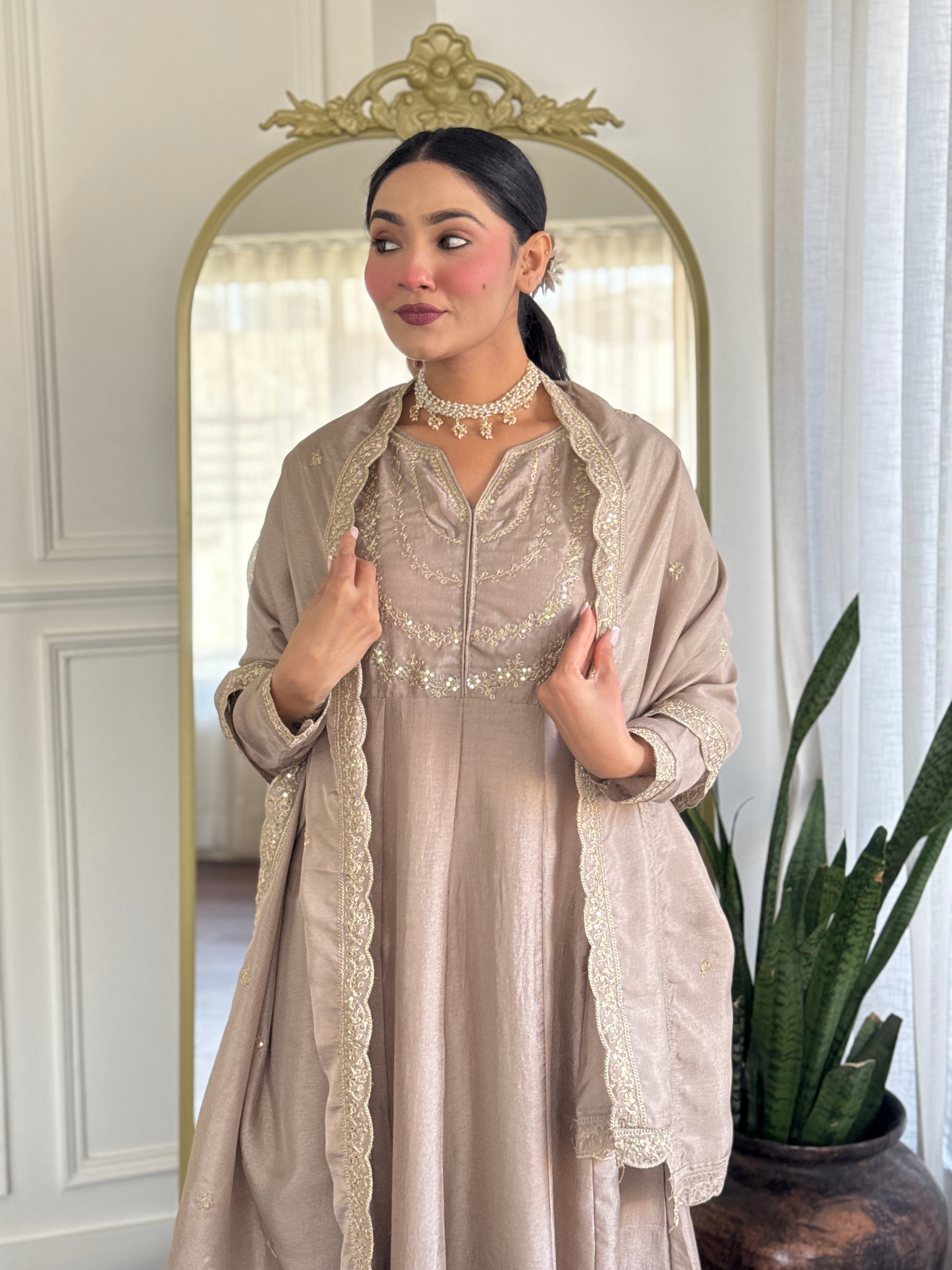 Nakshatra Chiku Colored Silk Suit