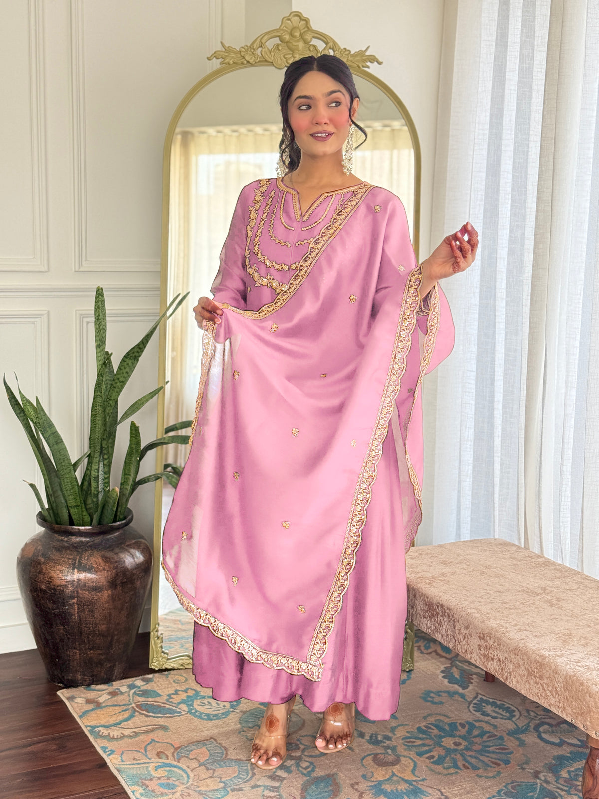 Nakshatra Pink Colored Silk Suit
