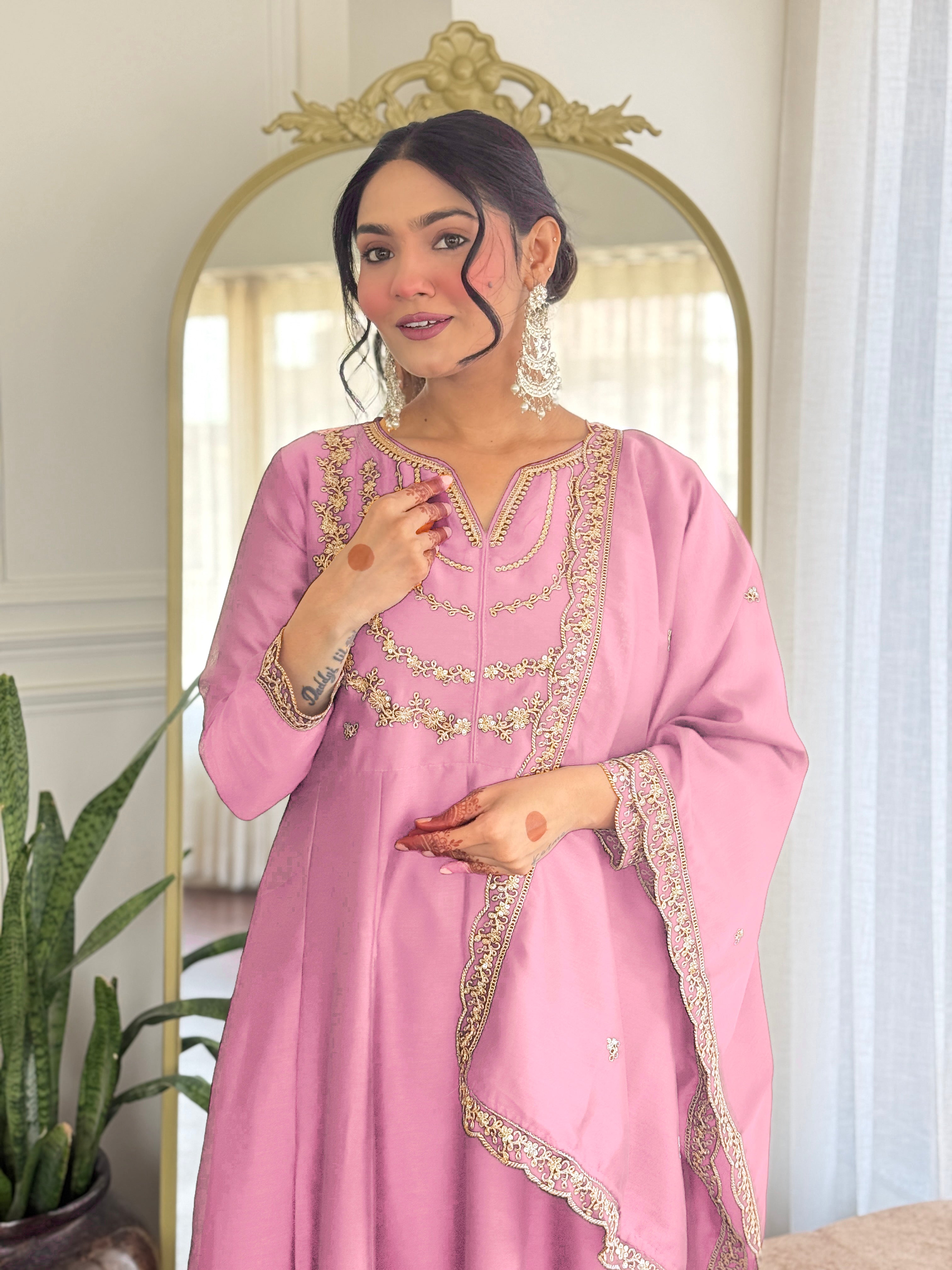 Nakshatra Pink Colored Silk Suit