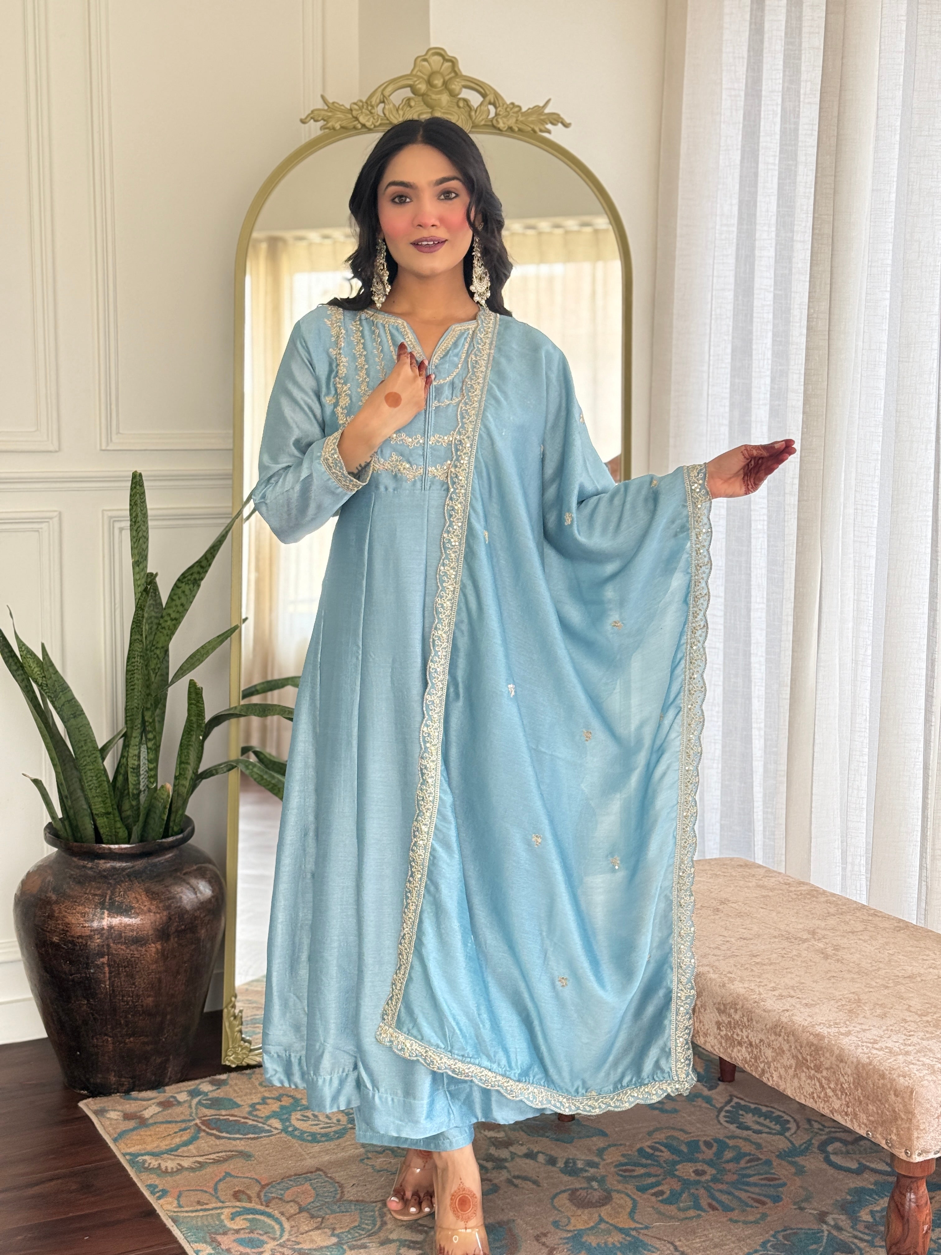 Nakshatra Sky Blue Colored Silk Suit