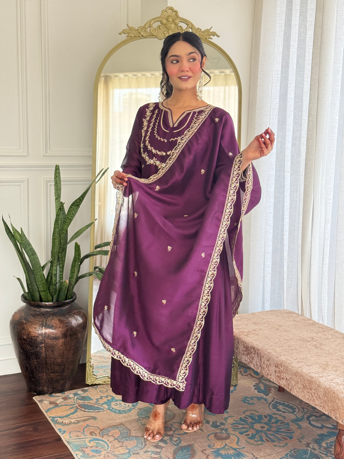 Nakshatra Wine Colored Silk Suit