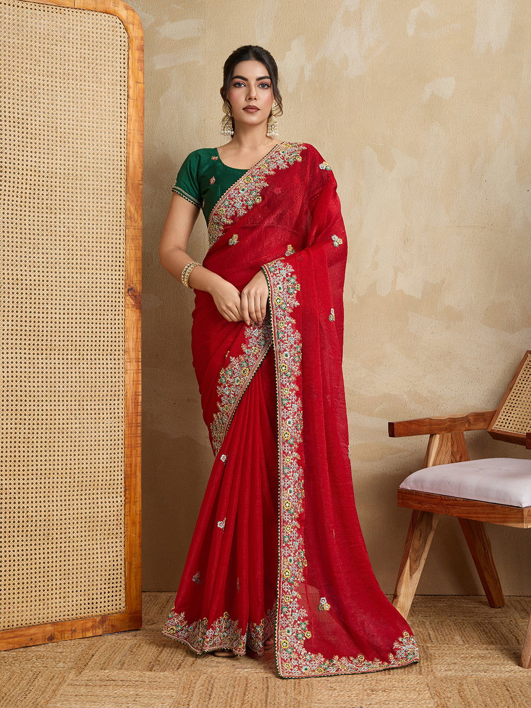 Nakshatra Red Chiffon Saree