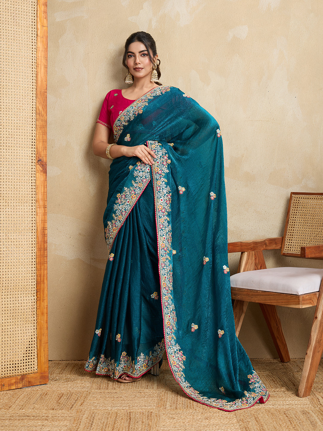 Nakshatra Teal Blue Chiffon Saree