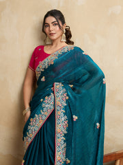 Nakshatra Teal Blue Chiffon Saree