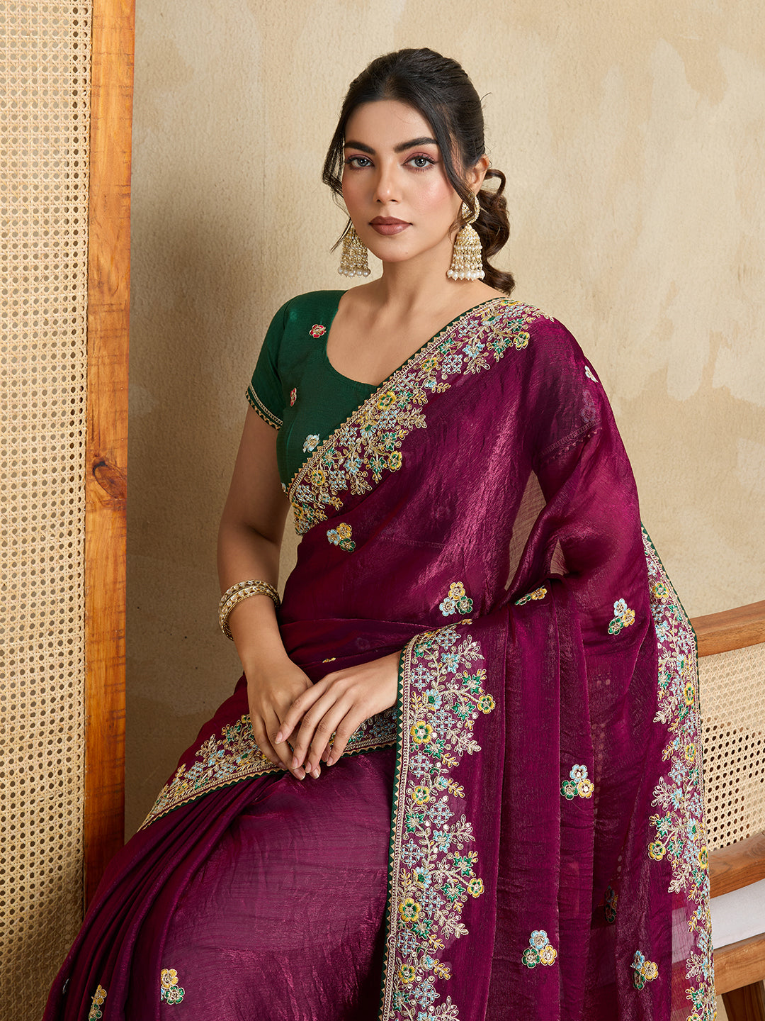 Nakshatra Purple Chiffon Saree