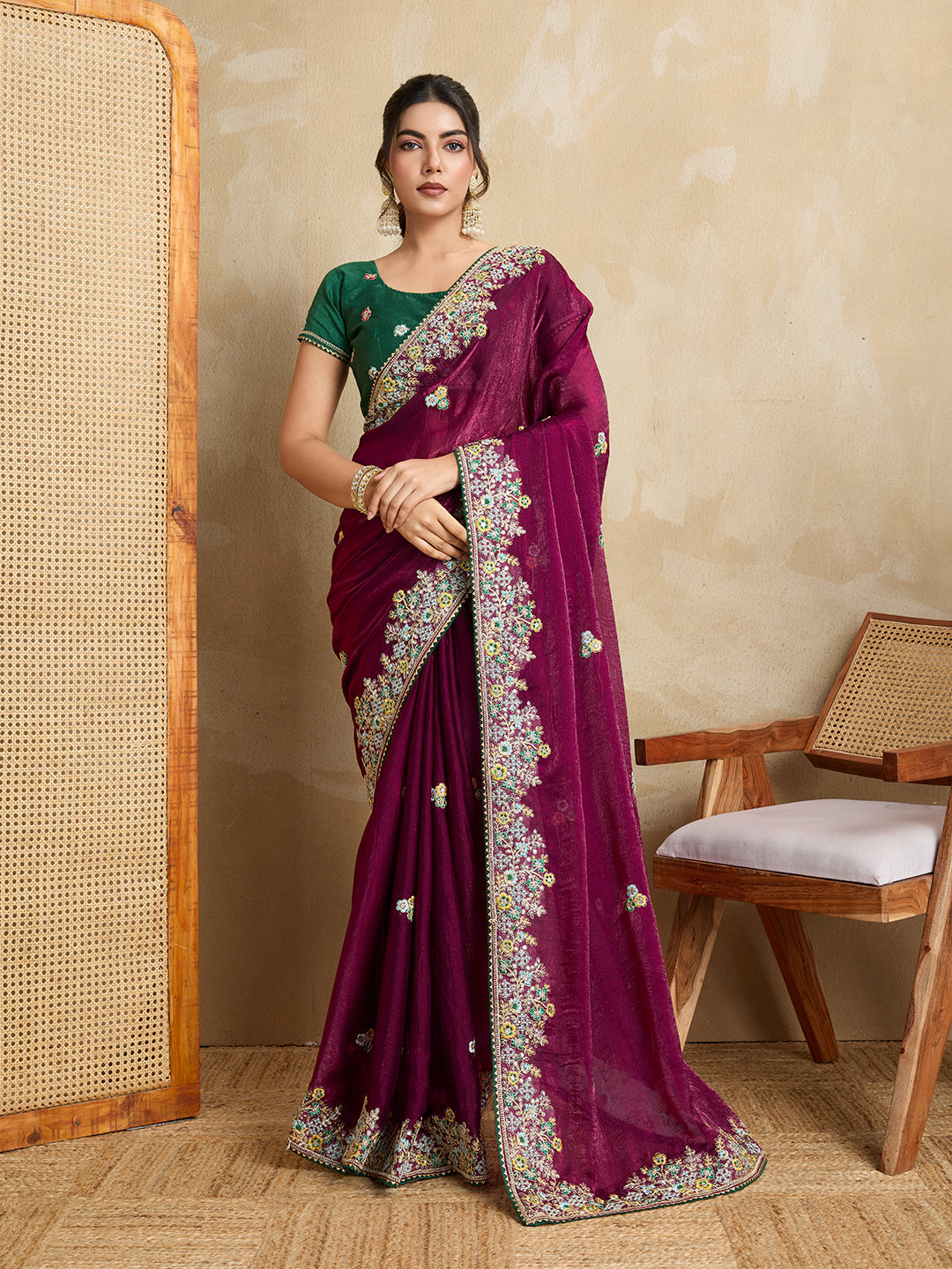 Nakshatra Purple Chiffon Saree
