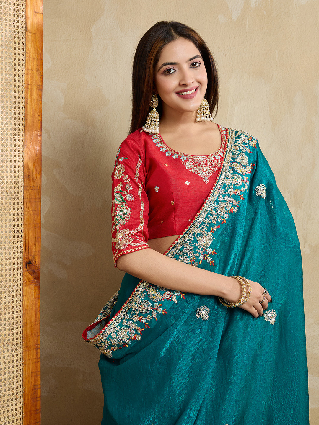 Nakshatra Teal Green Chiffon Saree