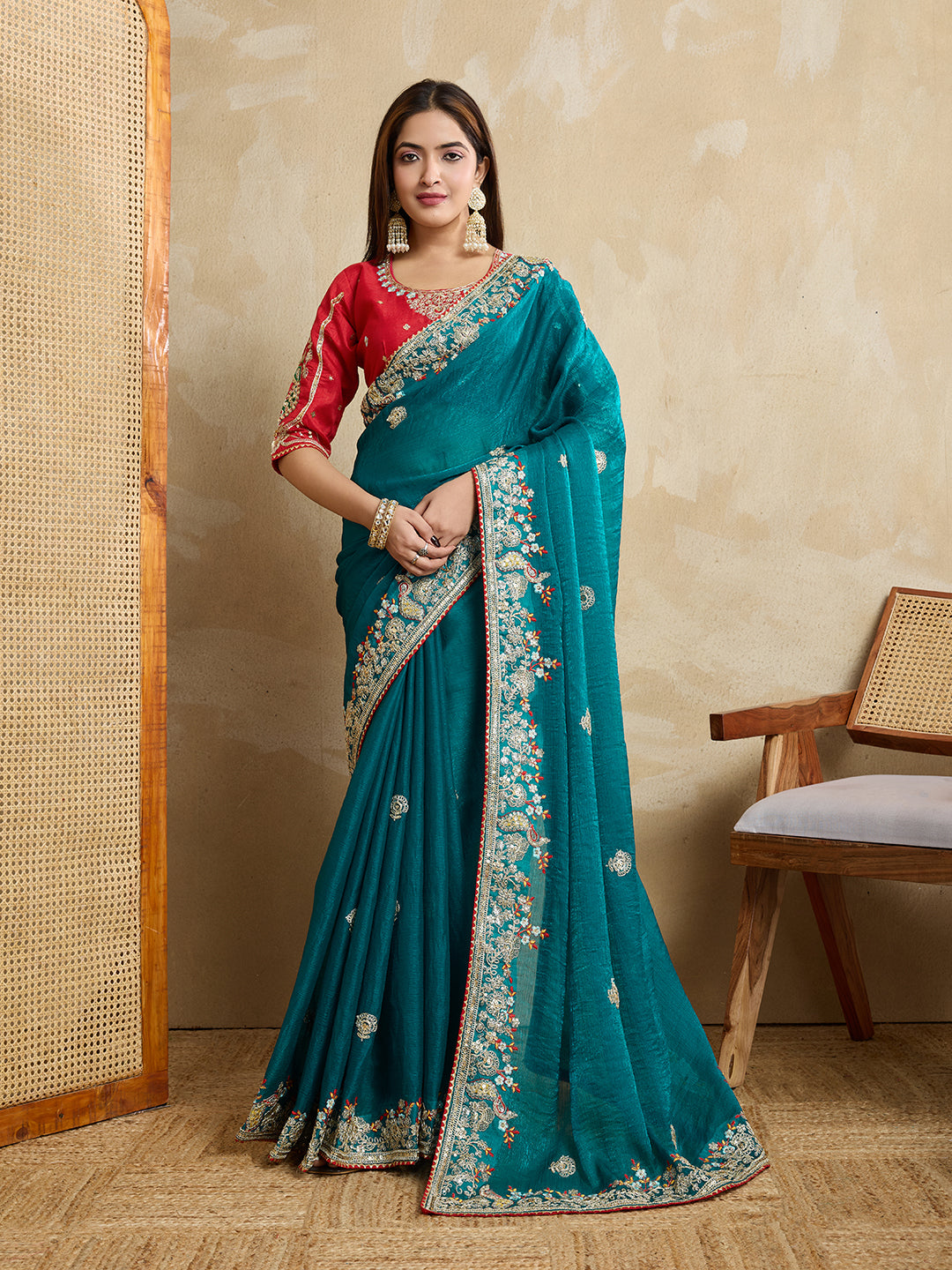 Nakshatra Teal Green Chiffon Saree